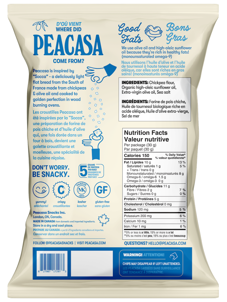 Peacasa Sea Salt Chickpea Chips Snack Bag 🇨🇦