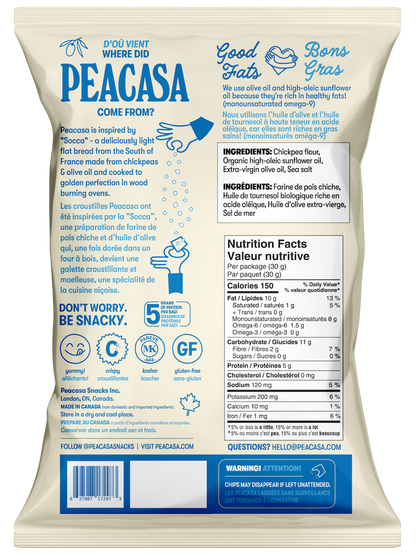 Peacasa Sea Salt Chickpea Chips Snack Bag 🇨🇦
