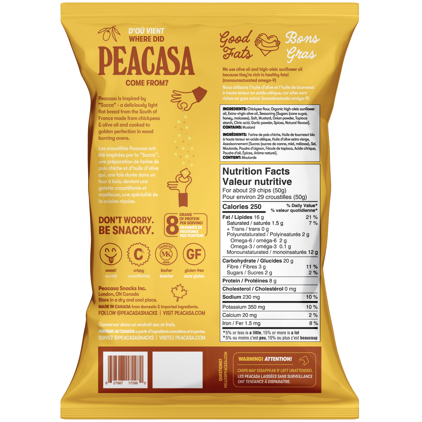 Peacasa Honey Dijon Chickpea Chips Full Size Bag 🇨🇦