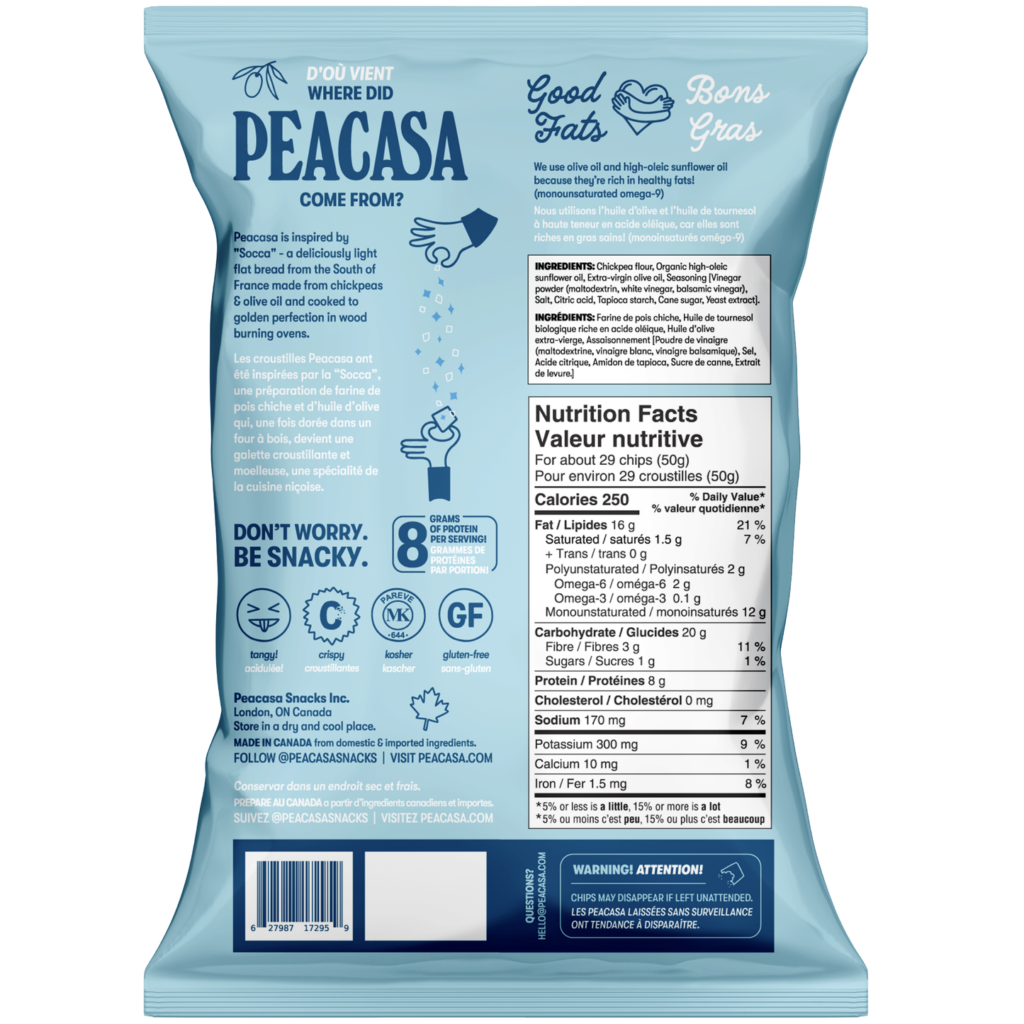 Peacasa Salt & Vinegar Chickpea Chips Full Size Bag 🇨🇦